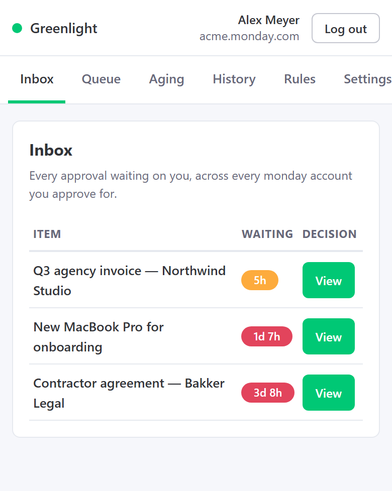 The portal Inbox on a mobile screen